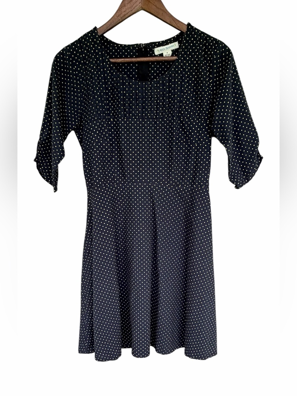 Mata Traders Black Cotton Dress with Gold/Yellow Polka Dots